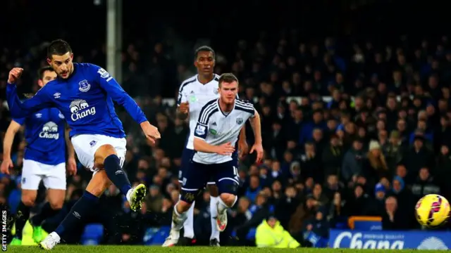 Everton's Kevin Mirallas misses his penalty