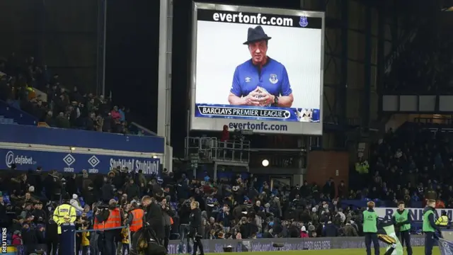 Sylvester Stallone appears on the big screen at Goodison Park