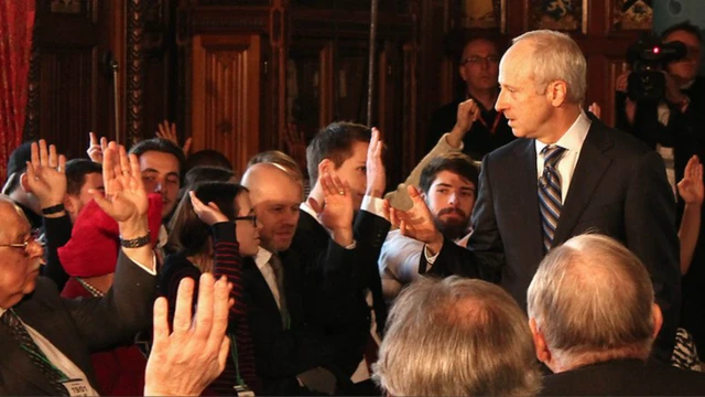 the public philosopher being recorded in the Palace of Westminster