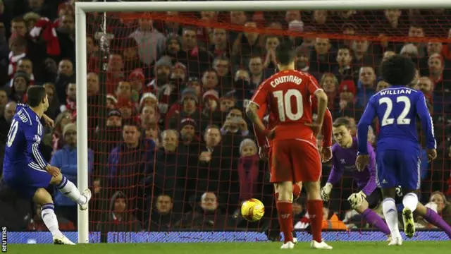 Eden Hazard scores from the spot