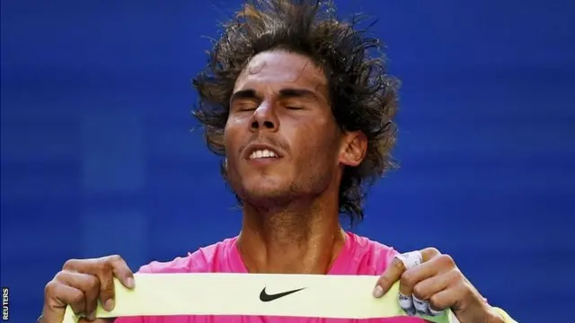 Rafael Nadal of Spain shakes his head