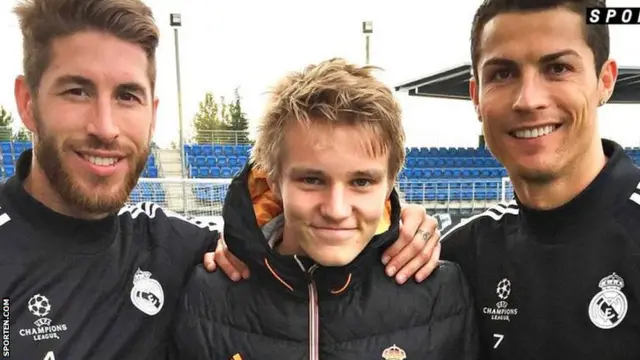 Sergio Ramos, Martin Odegaard (centre), Cristiano Ronaldo (right)
