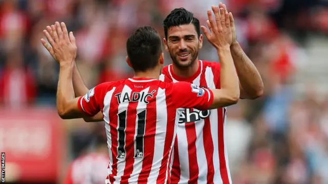 Tadic and Pelle celebrate