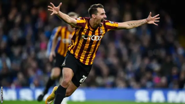 Filipe Morais celebrates Bradford's second goal