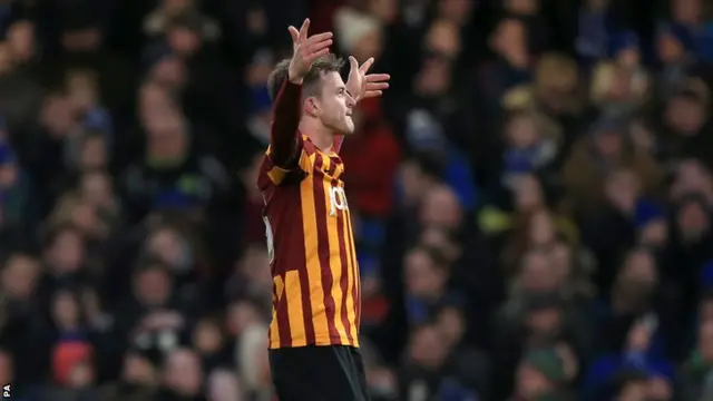 Andy Halliday celebrates as Bradford take the lead