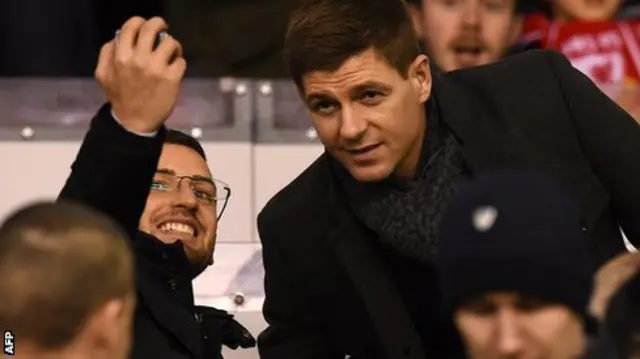 Steven Gerrard poses for a selfie at Anfield