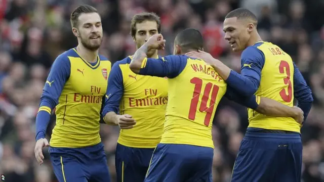 Arsenal celebrate their second goal