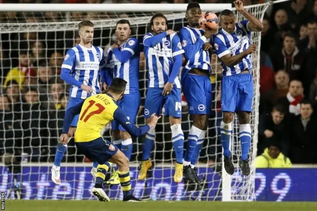 Alexis Sanchez hits a free-kick