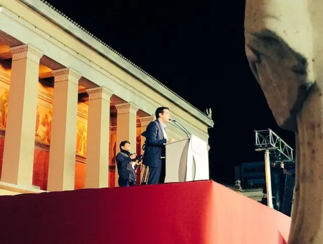 Tsipras speaking in Athens, 25 January