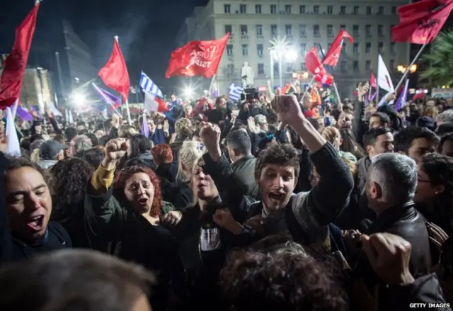 Syriza supporters in Athens, 25 January