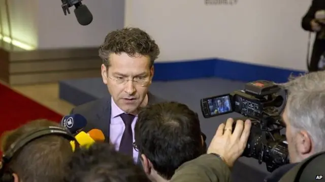 Jeroen Dijsselbloem with reporters in Brussels