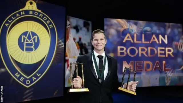 Steve Smith with the Allan Border medal