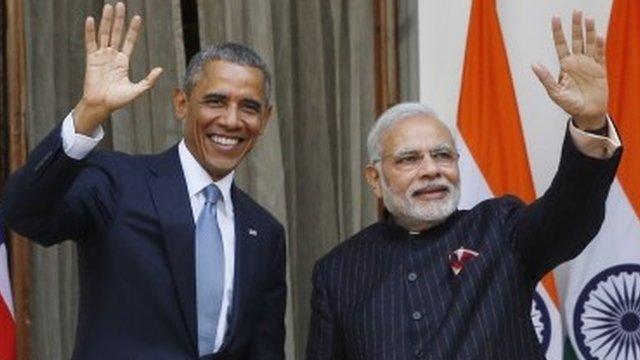 President Barack Obama with Indian Prime Minister Narendra Modi in Delhi, India, Jan. 25, 2015