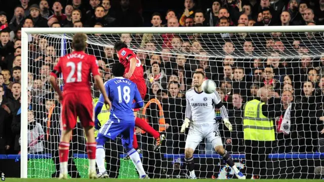 Martin Kelly scores for Liverpool at Chelsea in 2011