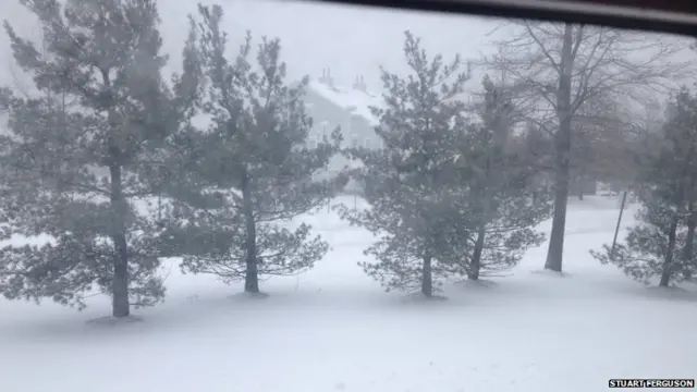 These are the New Jersey Shore conditions. I took the picture out of my front door window. It's still coming down here and the winds are up.