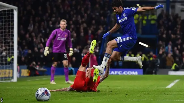 Diego Costa stamps on Martin Skrtel