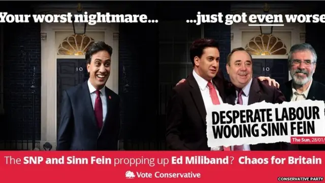 Conservative election poster showing Miliband, Salmond and Adams