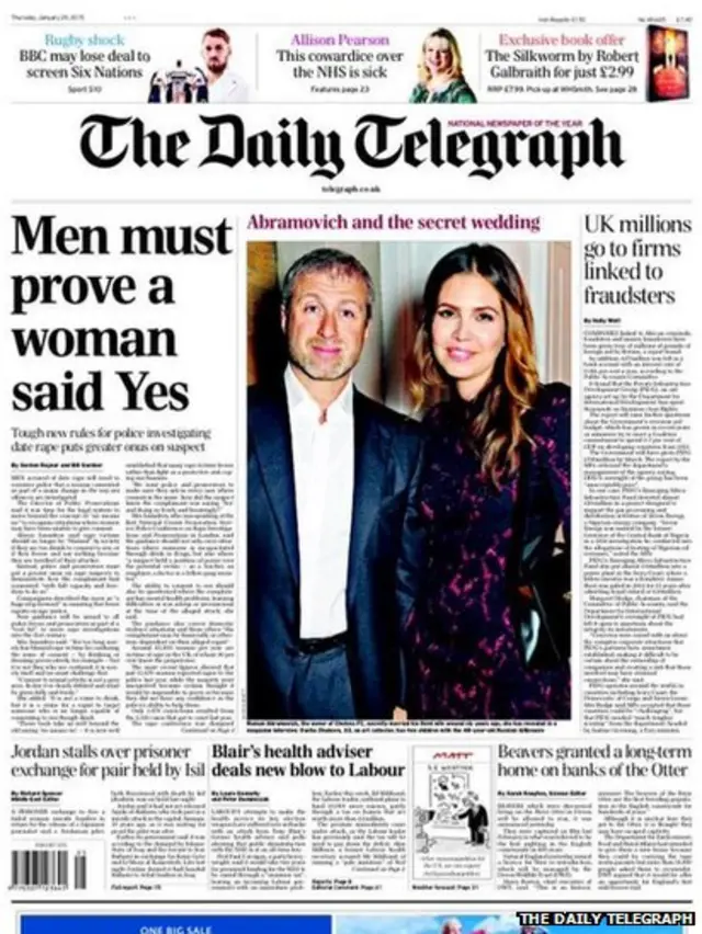 Tomorrow's Telegraph front page