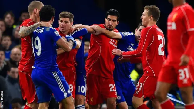 Diego Costa clashes with Emre Can