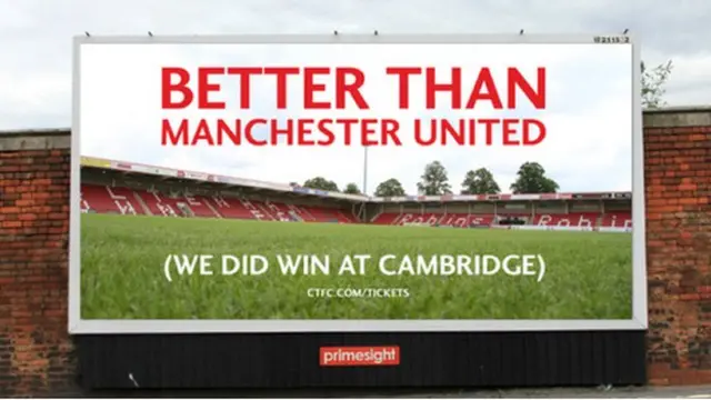 Better Than Manchester United banner created by Cheltenham Town fans