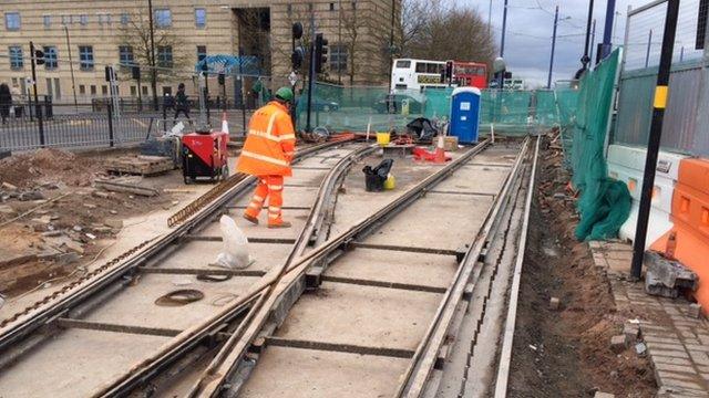 Tram line work in Wolverhampton