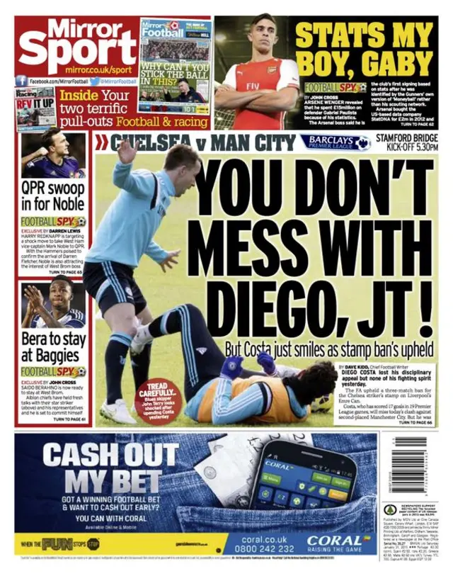 Saturday's Daily Mirror back page