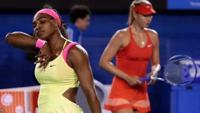 Serena Williams and Maria Sharapova during the change of ends