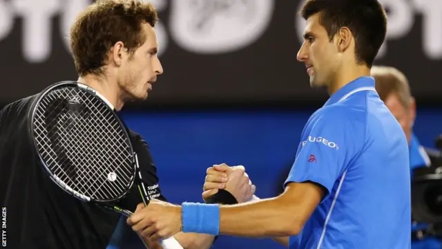 Andy Murray and Novak Djokovic at the net shake hands