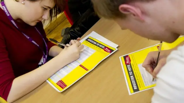 Young people registering to vote