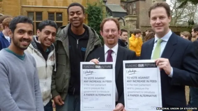 Nick Clegg holding a fee pledge