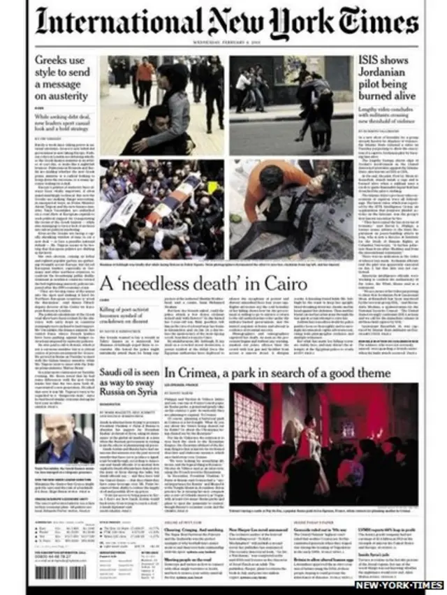 Tomorrow's International NYT front page