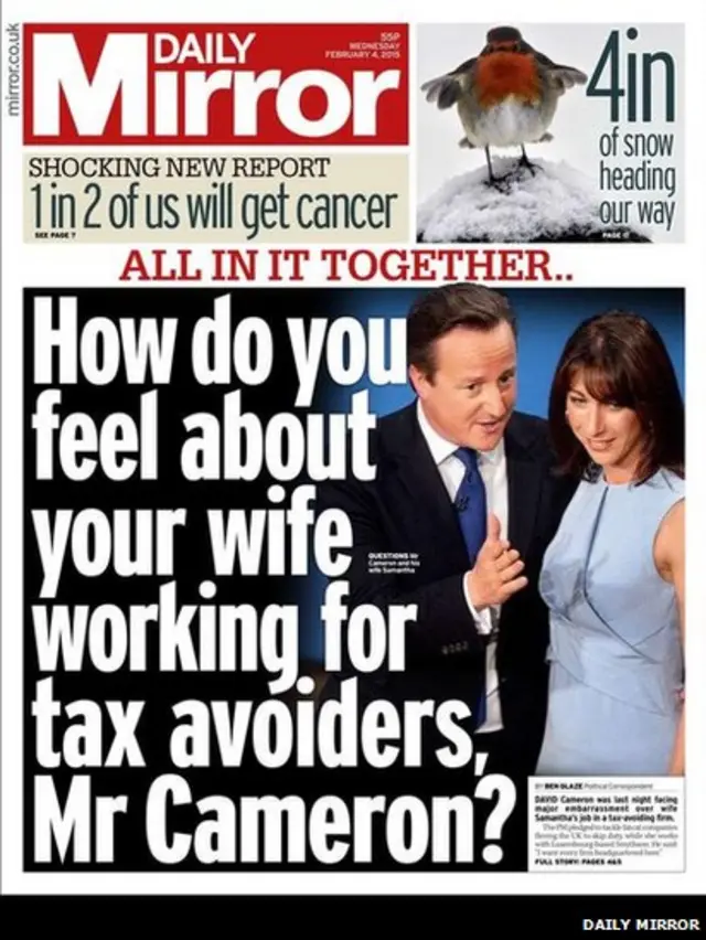 Tomorrow's front page of The Mirror