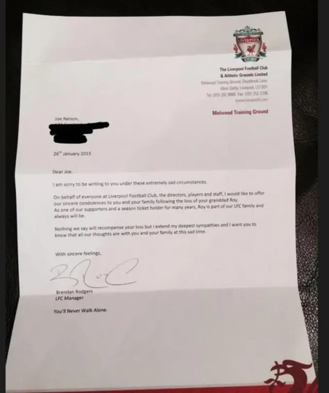 Brendan Rodgers letter