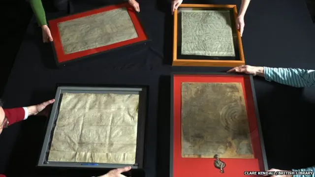 Four copies of the Magna Carta on display in the British Library