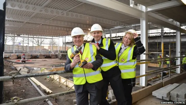 Picture from left to right of Sandwell councillors Steve Eling, Paul Moore and Elaine Costigan at the construction site