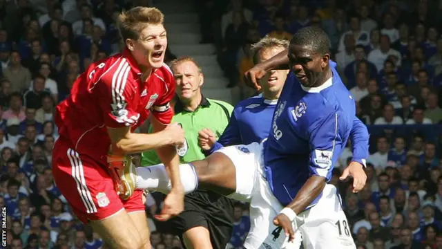 Liverpool midfielder Steven Gerrard in action against Everton