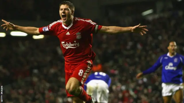 Liverpool midfielder Steven Gerrard in action against Everton