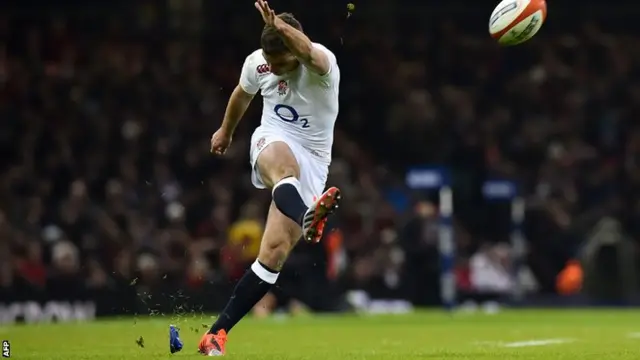 England fly-half George Ford kicks a penalty