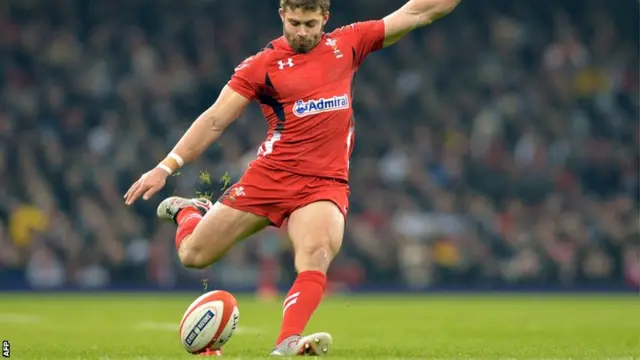 Leigh Halfpenny kicks a penalty for Wales