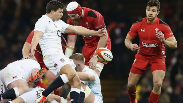 Ben Youngs kicks clear for England