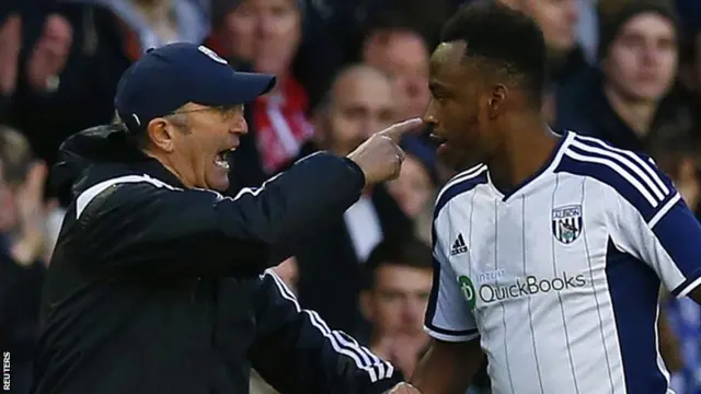 West Brom manager Tony Pulis (left) and Baggies striker Saido Berahino