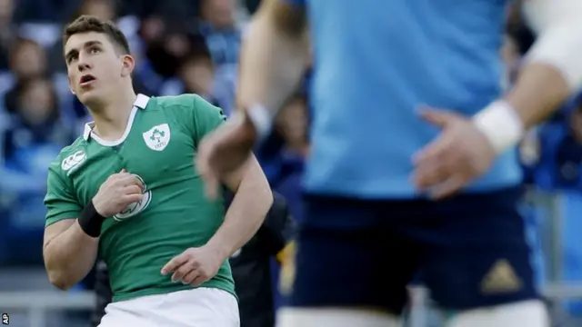 Ian Keatley watches his kick through the sicks