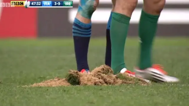 A divot created by a scrummage