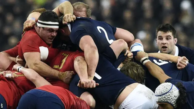 A scrum in the France v Scotland game