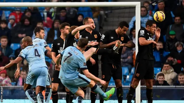 James Milner bends a free kick