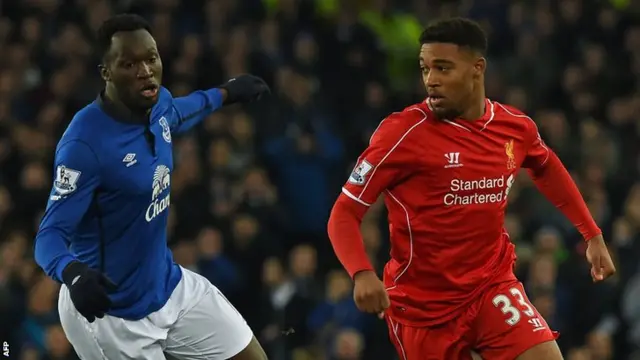Romalu Lukaku chases Liverpool's Jordon Ibe