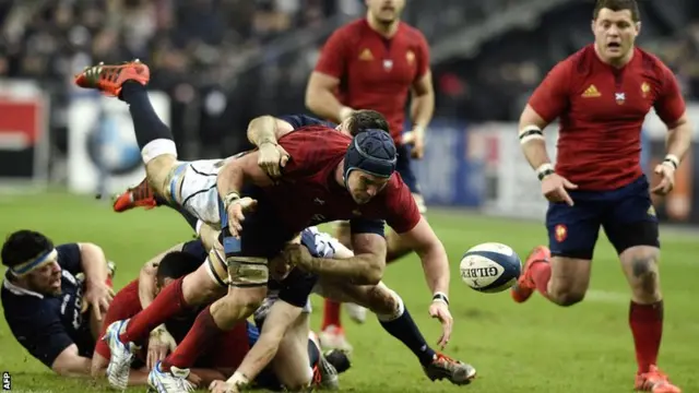 France's Remy Lamerat is tackled