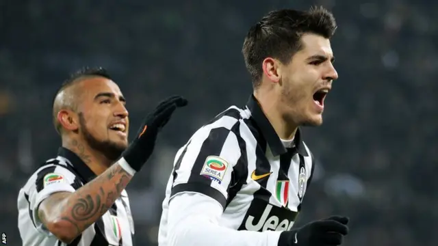 Alvaro Morata celebrates his goal for Juventus against AC Milan