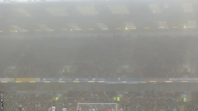 A shot of the foggy pitch