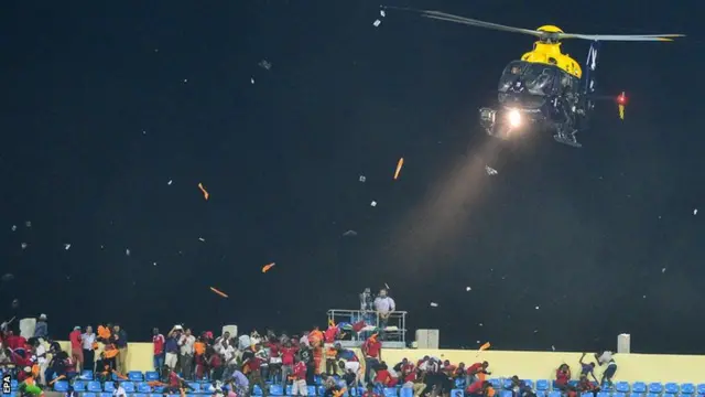 Helicopter at the Estadio de Bata